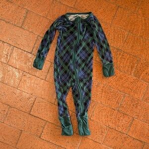 Little Sleepies Zippy 6-12 months green plaid pajamas footie